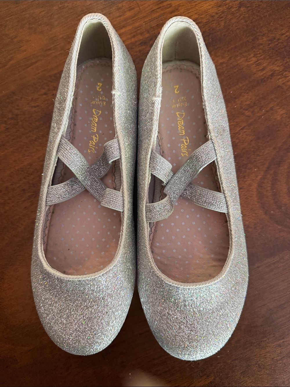 Dream Pairs Girls Silver Glitter Mary Jane Flats with Cross Straps